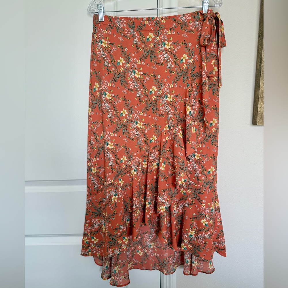Max Studio Coral Asymmetrical Wrap Midi Skirt Size M